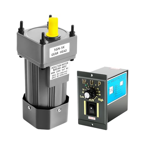 POTYYH Getriebemotor mit Drehzahlregler, 90W 220V Asynchron Umkehrbarer Elektromotor Einstellbarer Gear Motor Hohe Drehmomente AC Getriebemotoren 1:5(5K) von POTYYH