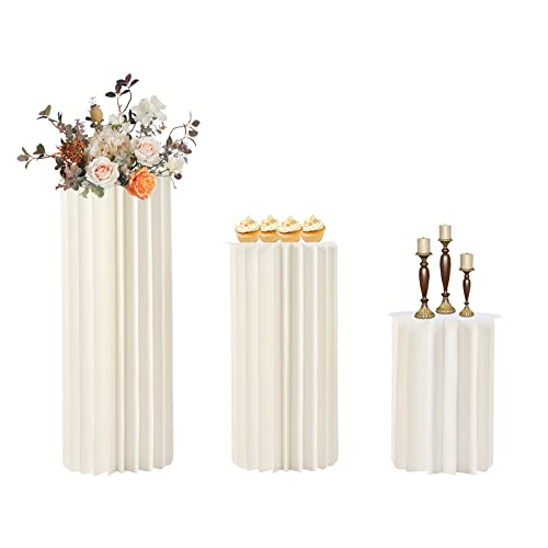 POTYYH Hochzeit Karton Blumensäule Vasen, Faltbarer Zylinderförmige Blumenständer bis 50kg mit 3 PVC-Platten, Weiß Karton Vase Dekoration für Hochzeit Party Garten, 3 Stück (40/60/80cm) von POTYYH