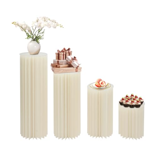 POTYYH Hochzeit Karton Blumensäule Vasen, Faltbarer Zylinderförmige Blumenständer mit 4 PVC-Platten Weiß Karton Vase Dekoration für Hochzeit Party Garten, 4 Stück (40/60/80/100cm) von POTYYH