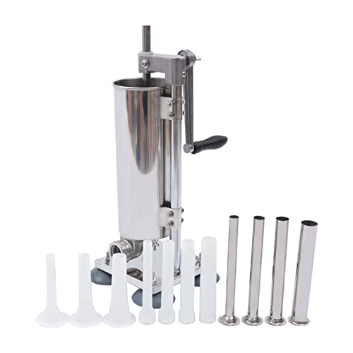POTYYH Vertikal Wurstfüller 3L Manuell Wurstfüllmaschine Handkurbel Wurstmaschine mit 8 Füllrohre und 4 Saugnäpfe Wurstpresse aus Edelstahl von POTYYH