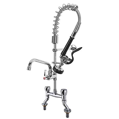 POUGEO Gastro Wasserhahn Gastronomie Küchenarmatur I 4-8zoll Zweiloch Deckmontage I Doppel Drehgriff Schalten | Gastro Handbrause mit Zubehör | 8 Zoll Schwenkauslauf | Gastro Küchenarmatur 25zoll Höhe von POUGEO