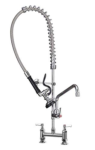 POUGEO Gastro Wasserhahn Gastronomie Küchenarmatur I 7zoll Zweiloch Deckmontage I Doppelgriff Schalten | Gastro Handbrause mit Zubehör | 12 Zoll Schwenkauslauf | Gastro Küchenarmatur 47zoll Höhe von POUGEO