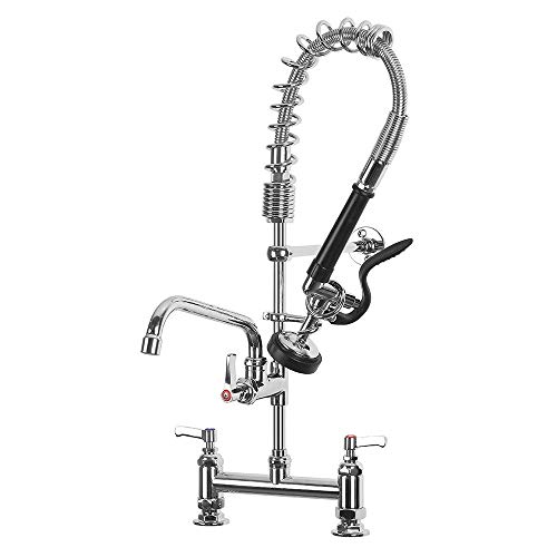 POUGEO Gastro Wasserhahn Gastronomie Küchenarmatur I 8zoll Zweiloch Deckmontage I Doppelgriff Schalten | Gastro Handbrause mit Zubehör | 8 Zoll Schwenkauslauf | Gastro Küchenarmatur 26zoll Höhe von POUGEO
