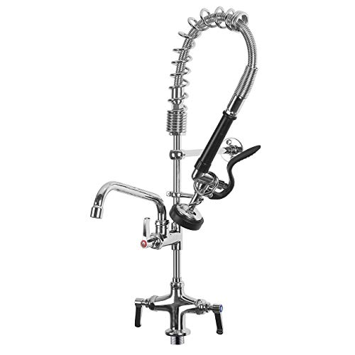 POUGEO Gastro Wasserhahn Gastronomie Küchenarmatur I Einloch Deckmontage I Doppelgriff Schalten | Gastro Handbrause mit Zubehör | 8 Zoll Schwenkauslauf | Gastro Küchenarmatur 27zoll Höhe von POUGEO