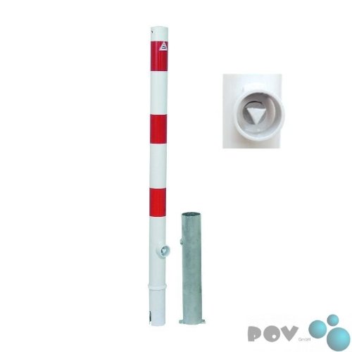 POV® Absperrpfosten aus Stahlrohr Ø 60 mm, herausnehmbar mit Einer Öse weiß mit roten Signalstreifen Dreikantverschluss von POV