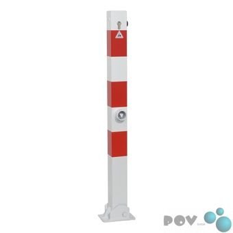 POV® Absperrpfosten aus Vierkant-Stahlrohr 70x70 mm, umlegbar mit Profilzylinderschloss und Dreikantverschluss, für Dübelbefestigung, Pulverbeschichtet, mit Leuchtstreifen von POV