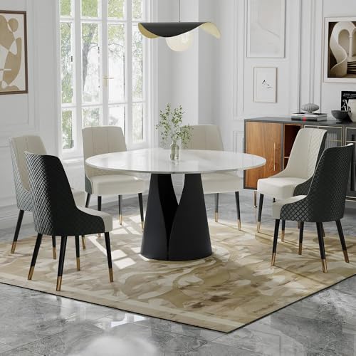 POVISON Esstisch, rund, strahlend weiß, 150 cm, 6 Sitzplätze, geeignet für Küche und Esszimmer, Tisch aus Sinterstein, einfach zu montieren, 150 x 150 x 75 cm (Stühle Nicht im Lieferumfang enthalten) POVISON Esstisch, rund, strahlend weiß, 150 cm, 6 Sitzplätze, geeignet für Küche und Esszimmer, Tisch aus Sinterstein, einfach zu montieren, 150 x 150 x 75 cm (Stühle Nicht im Lieferumfang enthalten) von POVISON DONICY