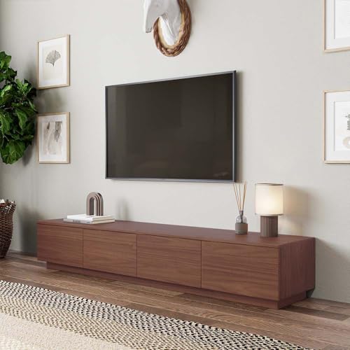 POVISON Minimalismus TV Lowboard 200cm,TV Schrank,Großformat, mit 4 Schubladen, MDF,braun,komplett montiert von POVISON