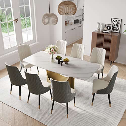 POVISON Esstisch modern 240cm, Esszimmertisch weiß aus Sinterstein, mit golden Beine aus Karbonstahl,Tisch für Esszimmer rechteckig für 8-10 Personen,einfache Installation(ohne Stühle) von POVISON