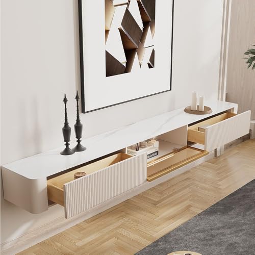 POVISON Moderner TV-Schrank 200cm hängend, TV-Lowboard weiß minimalistischer TV-Tisch modernes wandhängendes TV-Möbel mit 2 Schubladen, weiß von POVISON