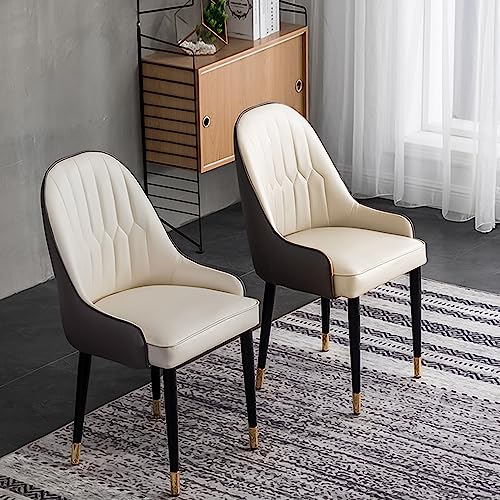 POVISON Serapion Esszimmerstühle mit Beinen aus PU-Leder und Metall, vollständig montiert, beige (2er Set) von POVISON