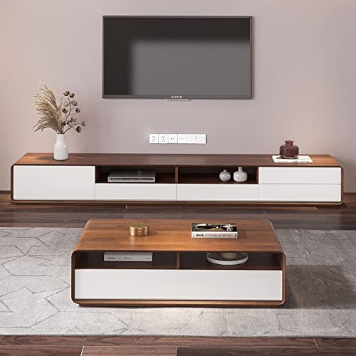 POVISON TV Lowboard 200cm für Wohnzimmer, TV Schrank modern aus Massivholz, mit 4 Schubladen, offenes Aufbewahrungsmöbel, Walnussfurnier, komplett montiert von POVISON
