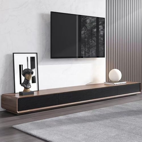 POVISON TV Schrank,tv lowboard Holz,Sideboard Wohnzimmer tv,Fernsehtisch mit 4 Schubladen,Lowboard für Fernseher bis zu 75 Zoll,Walnussfurnier,Dunkles Holz und Schwarz,200 x 40 x 22 cm von POVISON