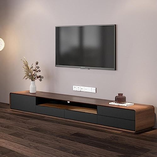 POVISON TV Schrank 180cm schwarz, moderner Fernsehtisch aus Holz, Lowline-TV-Konsole mit Schubladen, offener Stauraum, Schrank, Walnussfurnier, komplett montiert von POVISON