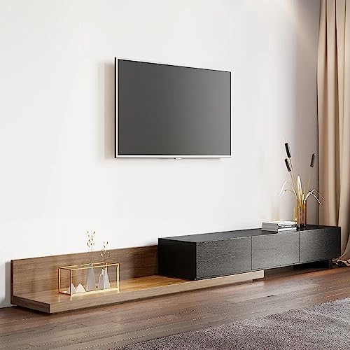 POVISON TV Schrank Crator ausziehbares TV Lowboard in Schwarz & Walnussfarbe, rechteckig, mit 3 Schubladen, 200cm bis zu 360cm von POVISON