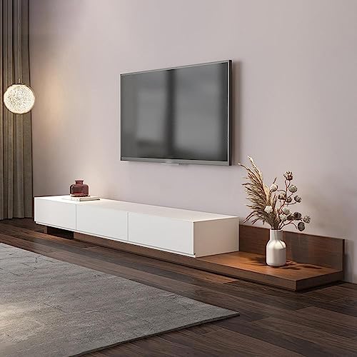 POVISON TV Schrank Fero ausziehbares TV Lowboard in Weiß & Walnussfarbe, rechteckig, mit 3 Schubladen, 200cm bis zu 360cm von POVISON