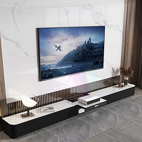 POVISON TV Schrank modern Fernsehtisch 260cm für Projektor, TV-Möbel aus gesinterter Stein mit Schubladen für Heimkino, MDF in Eichenfurnier, schwarz und weiß von POVISON