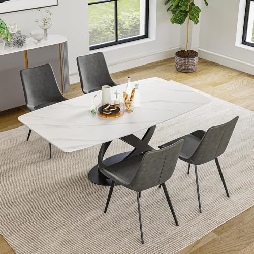 POVISON moderner Esstisch 140 cm für 4 Personen,esstisch weiß,für Küche und Esszimmer,rechteckiger Esstisch aus mattem Sinterstein,einfache Installation,140 * 80 * 75 cm(ohne Stühle) von POVISON