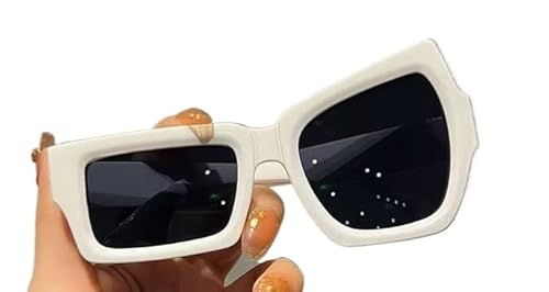 Im europäischen und amerikanischen Stil, hochgezogene Augenbrauen, lustige Persönlichkeit, unregelmäßige Sonnenbrille, kleine und mittelgroße Damenbrille(White) von POVVFRTY