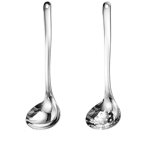POVVFRTY Leichter Luxus-Hot-Pot-Sieblöffel mit langem Griff aus Edelstahl 304, Suppenlöffel, 2-teiliges Set(Silver) von POVVFRTY