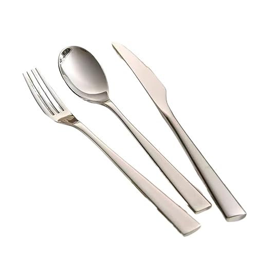 POVVFRTY Messer- und Gabelset im Western-Stil, dreiteiliges Steakmesser-, Gabel- und Löffelset aus verdicktem Edelstahl 304, hochwertiges Westerngeschirr for den Heimgebrauch(Silver) von POVVFRTY