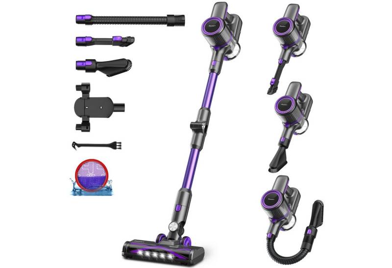 POWEART Akku-Hand-und Stielstaubsauger Akku Staubsauger,Akkusauger,Kabelloser Staubsauger 2600mah Staubsauger, 40000pa,Hepa*2,6 in1 Staubsauger mit Biegsames Faltrohr, Akku Stielstaubsauger mit 45 Min Laufzeit, 1.2L Große Staubbehälter 8 in1 Staubsauger mit Biegsames Faltrohr von POWEART