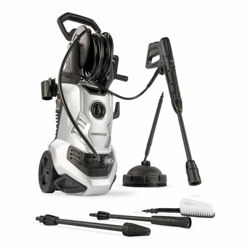 Power Plus Elektrischer Hochdruckreiniger POWXG90416-2000 Watt Terrassenreiniger, Start/Stopp-Funktion, Max. 160 Bar Druck und 50°C Temperatur, 8 m Schlauch und Zubehör inbegriffen von POWERPLUS