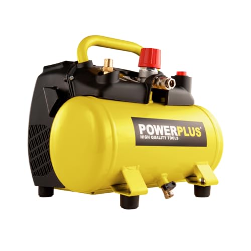 Powerplus Kompressor POWX1721 Luftdruckkompressor ölfrei mit 6l Tank - Luftkompressor mit Druckluft als Luftpumpe für Fahrrad - Kompressor mit 1100 W und 8 bar von POWERPLUS