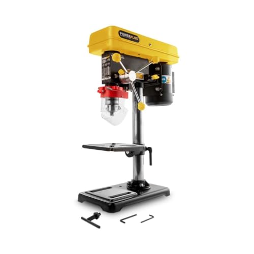 Powerplus Standbohrmaschine POWX155 - Bohren für Holz & Stahl bis 50 mm - Stand Bohrer mit 9 Geschwindigkeiten & Leistung von 500 W - Tisch 168 x 168 mm um 45° neigbar & höhenverstellbar von POWER plus