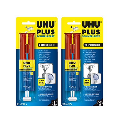 2 x UHU PLUS schnellfest Doppelkammer-Spritze, 2 x 27g von POWERHAUS24