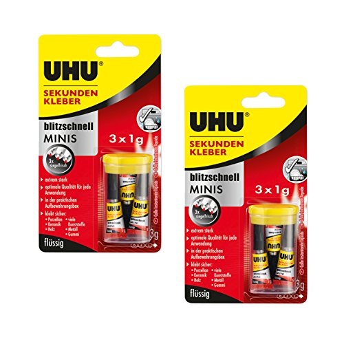 2 x UHU Sekundenkleber blitzschnell MINIS 3g (6 x 1g) von POWERHAUS24