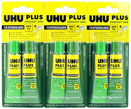 3 x UHU PLUS endfest 300 2-K-Epoxidkleber, 3 x 33g von POWERHAUS24