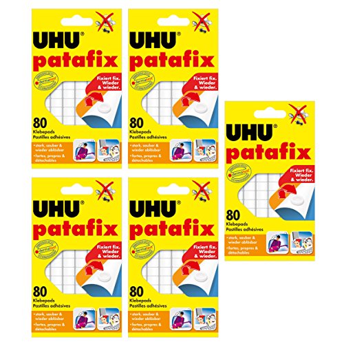 5 x UHU patafix weiß, wieder ablösbare Klebepads, 5 x 80 Stück von POWERHAUS24