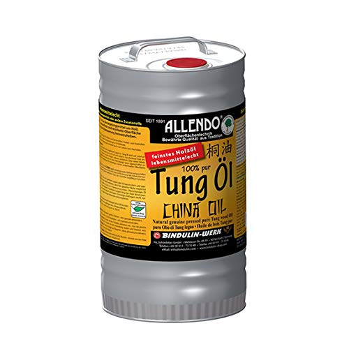 Allendo® 100% pures Tung Öl, für Innen & Außen, Holzimprägnierung farblos seidenmatt von Bindulin-5L von POWERHAUS24