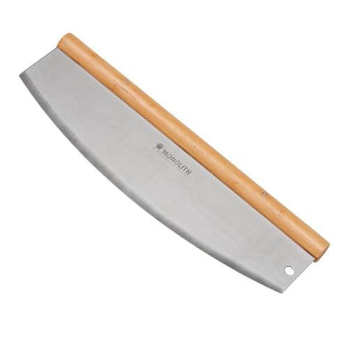 MONOLITH XL Pizza-Schneider/Wiegemesser, Breite 35 cm, Premium Ausführung, für Pizza und Flammkuchen, gebürstetes Edelstahl und Bambusgriff, mit Logo-Prägung von POWERHAUS24