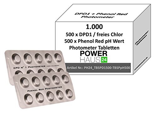 POWERHAUS24® - 1.000 Photometer Testtabletten - 500 pH Wert Phenol Red und 500 freies Chor DPD 1 von POWERHAUS24