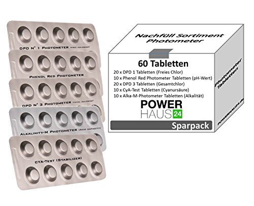 POWERHAUS24® - Refill Pack für Scuba II®, PoolScan®, elektronischer Pooltester und Photometer - mit 60 Tabletten (DPD1/DPD3/pH/ALKA-M/CYA-Test) von POWERHAUS24