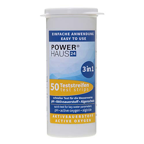 POWERHAUS24 50 Teststäbchen 3 in 1 Teststreifen Teststrips für Aktivsauerstoff, pH Wert und Algenschutz, für Pool und Whirlpool von POWERHAUS24