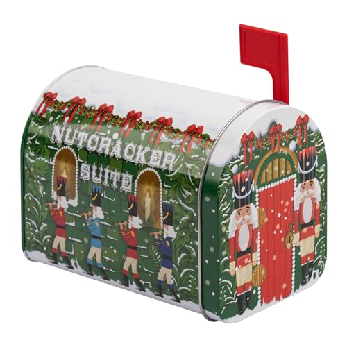 POWERHAUS24 Blechdose Weihnachts Mail-Box grün, perfekt für Briefe an Santa, Weihnachtsdeko oder Aufbewahrung, lebensmittelecht, 15,5 x 11,5 x 8,5 cm, Weihnachts-Edition mit 2 Rezepten von POWERHAUS24