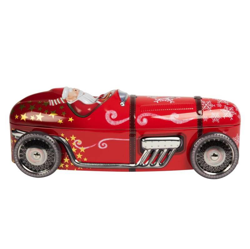 POWERHAUS24 Keksdose Blechdose Santas Racing Car mit Backrezept, Metall, (Einzelstück) von POWERHAUS24