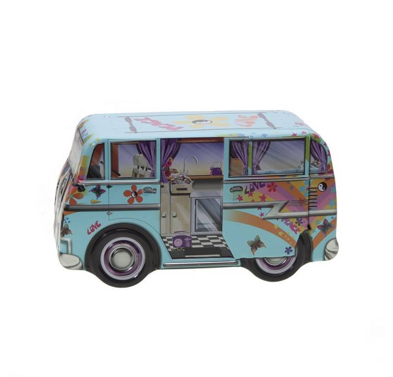 POWERHAUS24 Keksdose Mini Camper Dose, blauer Mini-Van, Keksdose ca. 16,5 cm x 9,3 cm 7,7, Keramik, (Kein Set) von POWERHAUS24