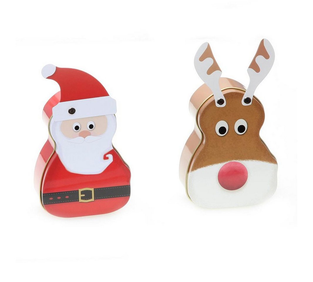 POWERHAUS24 Keksdose Santa & Rentier, 2 mini Blechdosen ca. 110 x 82 mm, PVC, (Spar-Set) von POWERHAUS24