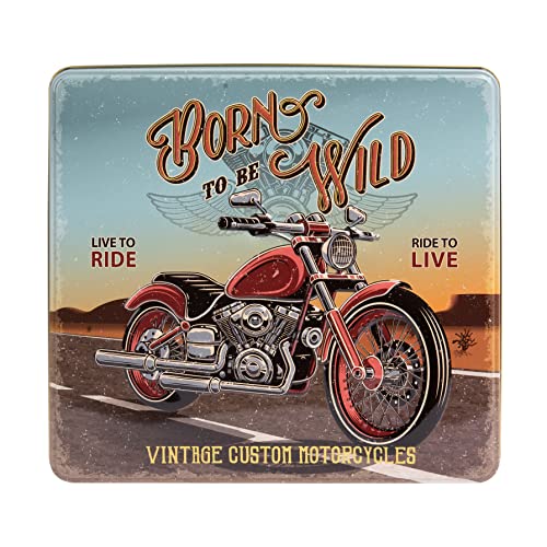 POWERHAUS24 Retro nostalgische Blechdose Born to Be Wild in klassischer Form, Aufbewahrung, Deko, lebensmittelecht, ca. 23 cm x 21,5 cm, 2 Rezepte inklusive POWERHAUS24 Retro nostalgische Blechdose Born to Be Wild in klassischer Form, Aufbewahrung, Deko, lebensmittelecht, ca. 23 cm x 21,5 cm, 2 Rezepte inklusive von POWERHAUS24