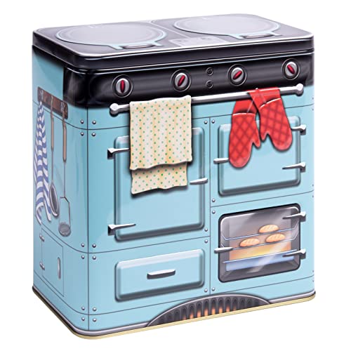 POWERHAUS24 Retro nostalgische Blechdose in Form eines Backofens, Geschenk, Aufbewahrung, Spielzeug, Deko, lebensmittelecht, ca. 18 cm x 19 cm, 2 Rezepte inklusive von POWERHAUS24