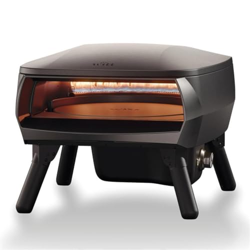 POWERHAUS24 WITT Etna Piccolo Rotante Pizzaofen für italienische Pizza oder Flammkuchen, Pizzastein rotierend, Farbe: Black, kompaktes Design, Aluminium-Gehäuse, 1 Gas-Brenner in C-Form von POWERHAUS24
