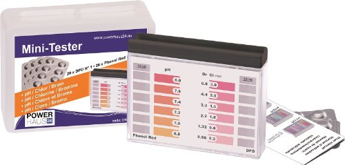 POWERHAUS24 Wassertester für Chlor, Brom und pH Wert inkl. 20 DPD1 und 20 Phenol Red Testtabletten in Stabiler Kunststoffbox von POWERHAUS24