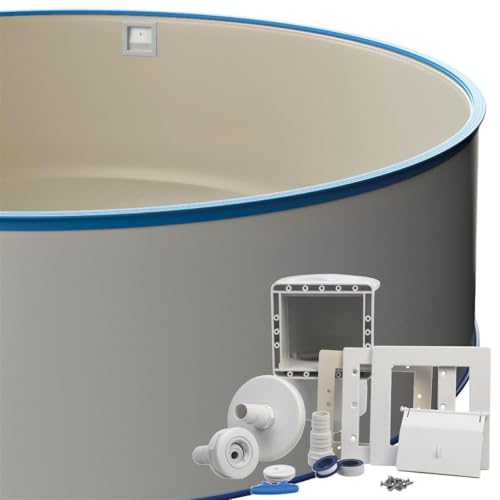 Runder Stahlwandpool-Set Ø 4,50 x 1,20 m, inkl. Bodenschienen & Handlauf in Blau, Einbauskimmer-Set, Innenhülle 0,8 mm Sandfarben, Premium Qualität, Made in Europe von POWERHAUS24