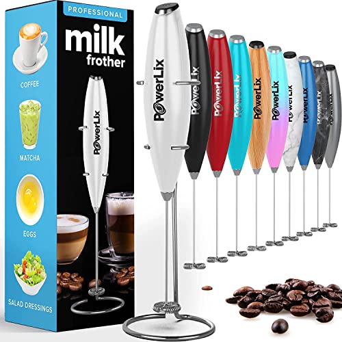 PowerLix Milchaufschäumer Stab, Milchschäumer Elektrisch - mit Edelstahlständer 15-20s, 19000 U/min, Batteriebetriebener Milk Frother für Kaffee, Latte, Cappuccino, Heiß & Kalte Schokolade von POWERLIX