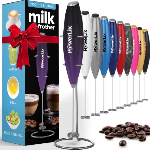 PowerLix Milchaufschäumer Stab, Milchschäumer Elektrisch - mit Edelstahlständer 15-20s, 19000 U/min, Batteriebetriebener Milk Frother für Kaffee, Latte, Cappuccino, Heiß & Kalte Schokolade von POWERLIX