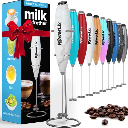 PowerLix Milchaufschäumer Stab, Milchschäumer Elektrisch - mit Edelstahlständer 15-20s, 19000 U/min, Batteriebetriebener Milk Frother für Kaffee, Latte, Cappuccino, Heiß & Kalte Schokolade von POWERLIX